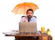 insurance agent explaining umbrella and cyber insurance policies