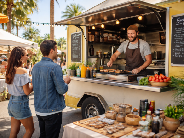 California food truck lunchtime vibes tote insurance California for mobile and traveling businesses