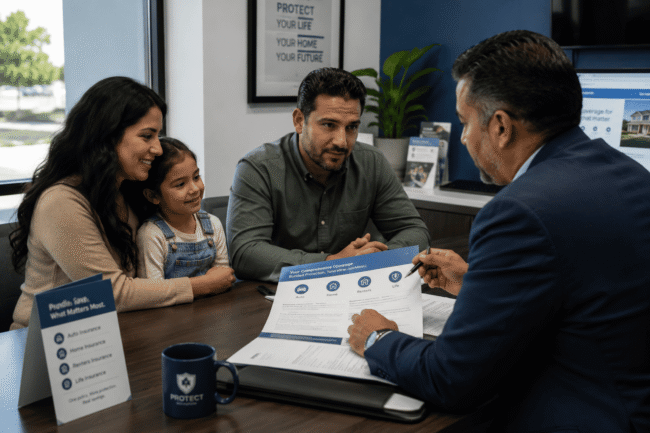 fornia family reviewing how to bundle insurance policies with an agent